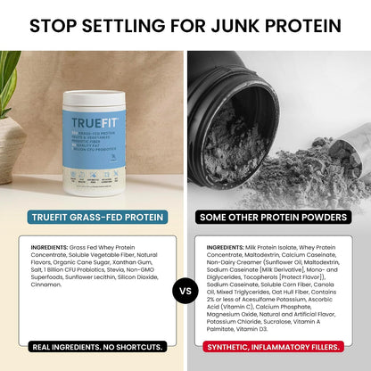 TrueFit Grass-Fed Whey Protein Powder + Fiber & Probiotics, Vanilla Shake - 25g Gut Healthy Protein with Fiber, Probiotics & Non-GMO Superfoods for Complete Meal Replacement Shake with Nothing Fake
