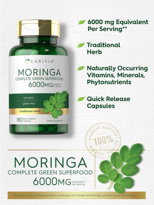Carlyle Moringa Oleifera Supplement | 180 Capsules | Complete Green Superfood for Women and Men | Non-GMO and Gluten Free | from Moringa Leaf Powder CarlyleBuy Supplements Australia