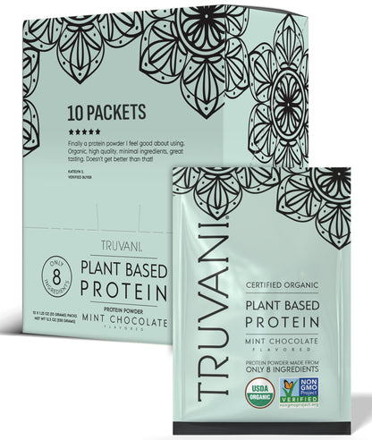 Truvani Organic Plant Based Protein Powder - Strawberry - 10 Servings - Vegan - 20g Pea Protein - Single Serving Travel Packets - Keto - Gluten & Dairy Free - Low Carb
