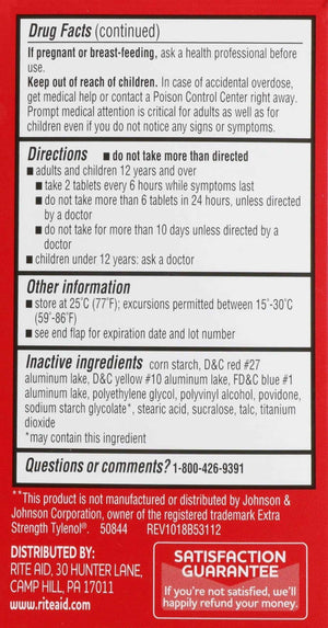 Rite Aid Extra Strength Acetaminophen Easy Tabs Tablets, 500 mg - 100 Count - Pain Reliever & Fever Reducer - Migraine Relief Products - Joint Pain Relief - Muscle Pain Relief - Menstrual Pain Relief