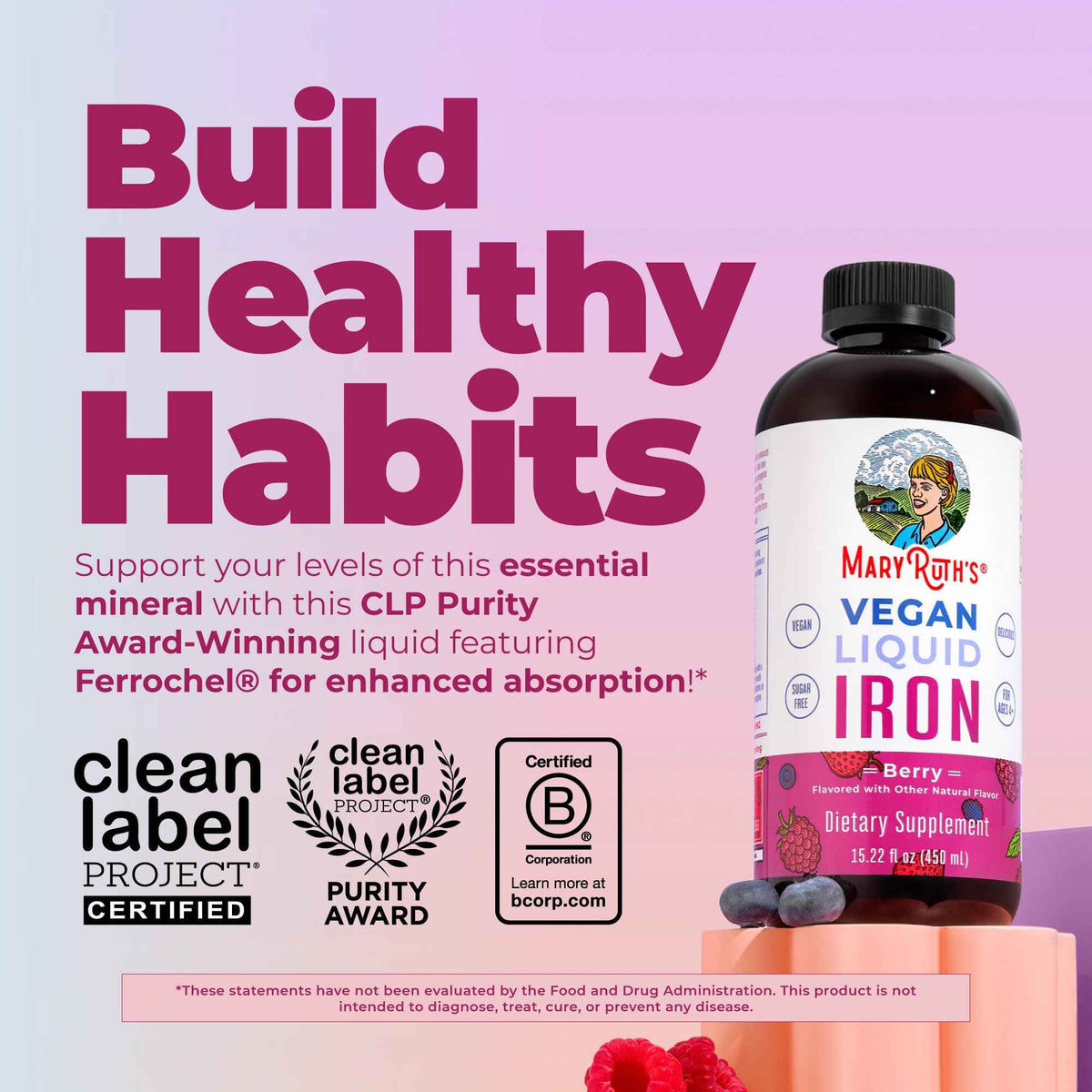 MaryRuth’s Liquid Iron - Iron Supplement for Women Men & Kids - Red Blood Cell Formation - Oxygen Support - Energy Metabolism - Ages 4 & Up - Sugar Free - Vegan - Non-GMO - Gluten Free - 15.22 Fl Oz