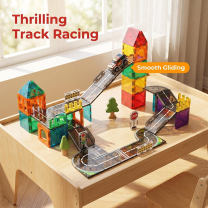 Sylvran Magnetic Tiles Road Set, 89 PCS Magnetic Building Blocks with Roads, Bridges & Ramps, STEM City Building Toys for Kids Ages 3-8, Educational Construction Magnet Toys, Gifts for Boys Girls