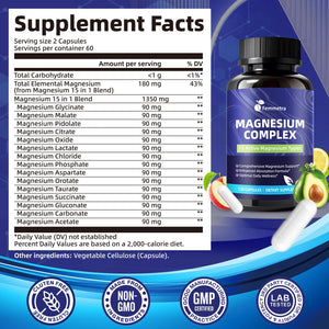 Magnesium Complex for Women Men 1350mg 15 in 1 Pure Magnesium Supplement, with High Absorption Chelated Magnesium Glycinate Citrate Malate & More for Muscle, Heart, Sleep & Bone Support, Vegan 60 Days Femmetra buy supplements Au