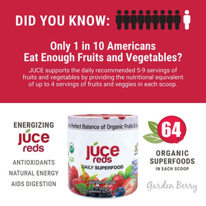 Terra Kai Organics JUCE Reds Organic Superfood Powder - Garden Berry Flavor - Fruit & Veggie Powder for Everyone w/64 Immune Boosting Superfood Plus Probiotics for Gut Health - 20 Servings (230g)