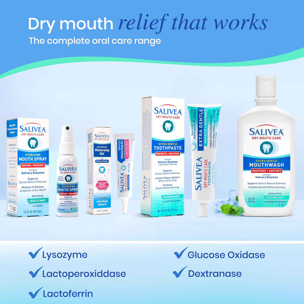 SALIVEA Dry Mouth Mouthwash - Soothing Mint Mouthwash with Natural Salivary Enzymes - Breath Freshener & Dry Mouth Care