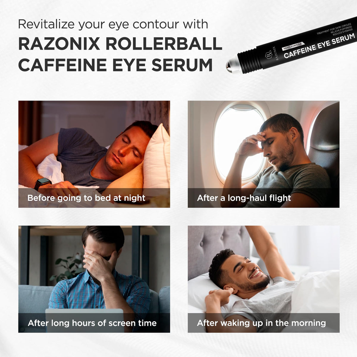 RAZONIX Eye Bags Treatment for Men - Caffeine Eye Roller (Medium)