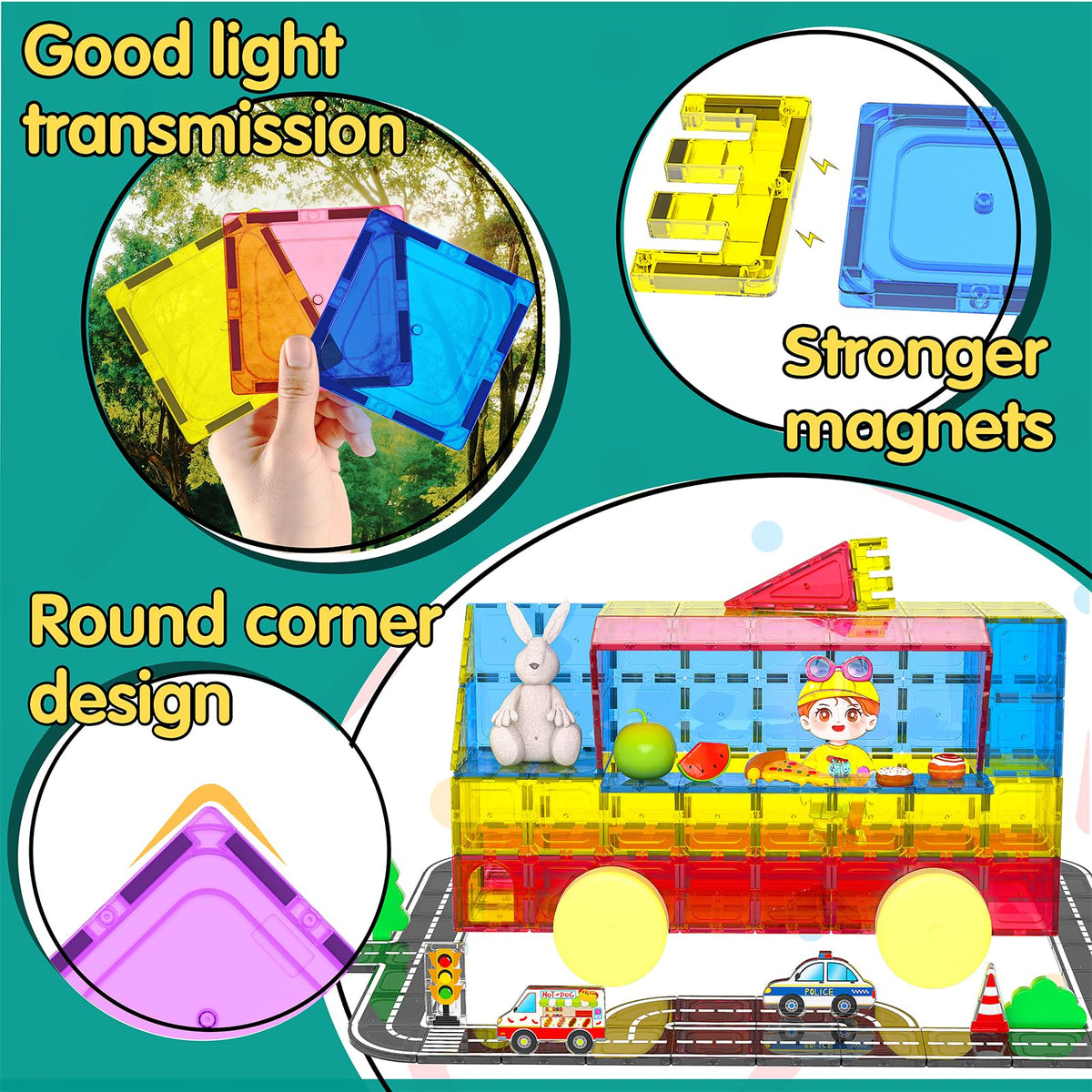 106Pcs Christmas Magnetic Tiles, Magnetic Building Blocks, Preschool Montessori Toys Gift for 3+ Year Old Boys and Girls, Sensory Toys for Kids Aged 3-5 and 4-8, Ideas for Toddler with Autism