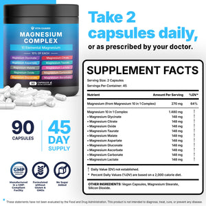 Vita Guard Magnesium Complex 1480mg – 10-in-1 with Glycinate, Citrate, Malate & More – High Absorption – Sleep, Muscle, Nerve & Heart Support – 90 Vegan Capsules – Non-GMO, Gluten-Free, No Sugar Vita Guard buy supplements Au