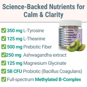 L-Tyrosine L-Theanine Methylated Vitamin B Complex Magnesium Glycinate Probiotic Fiber for Kids Adults Men Women w. Chicory Root Inulin 5-MTHF B12 P5P B6 B9 B5 B3 Powder Capsule Pill Supplement Alt SHIZAMBuy Supplements Australia