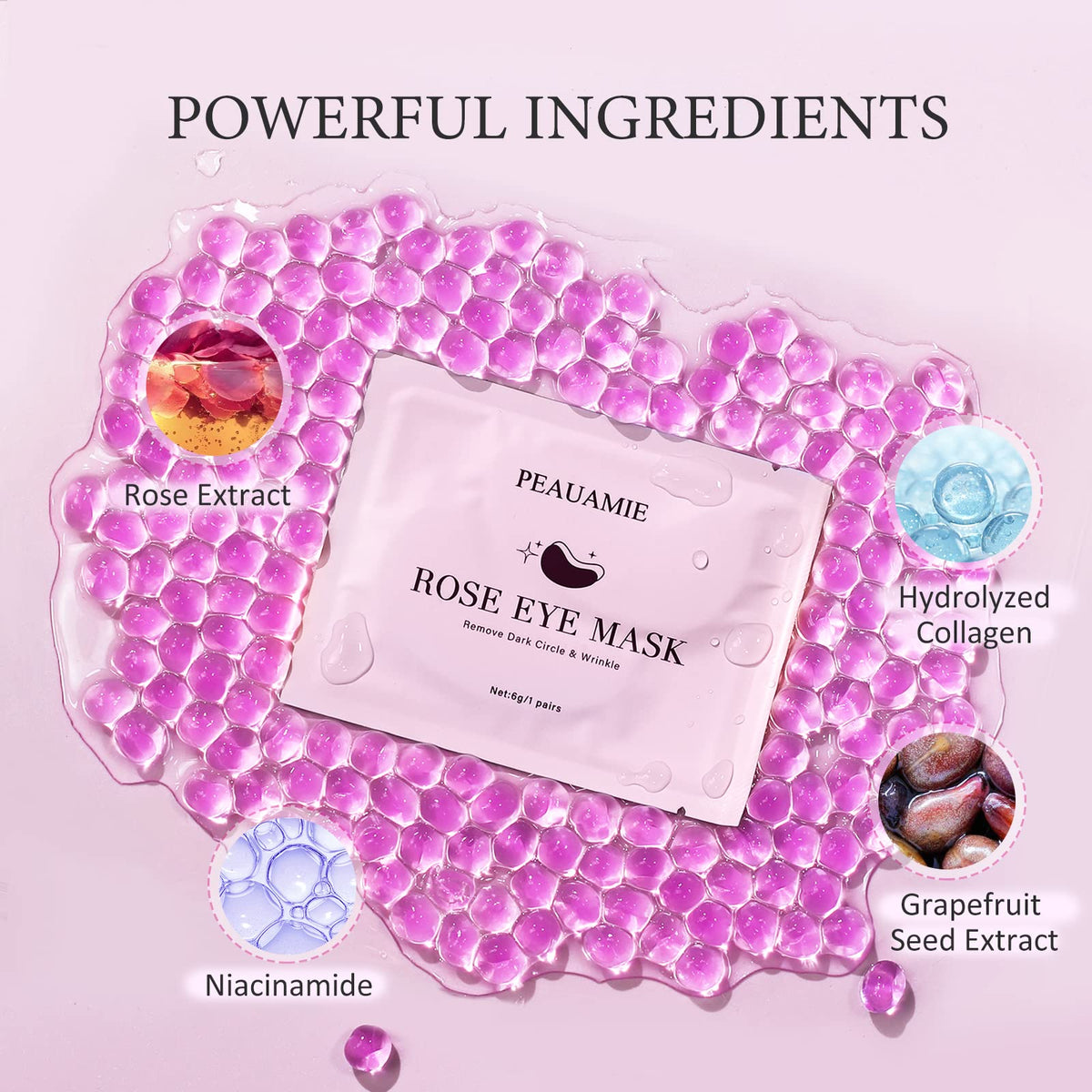 PEAUAMIE Rose Under Eye Patches (30 Pairs) – Soothing Rose Extract Eye Mask for Dark Circles, Puffiness & Fine Lines | Hydrating Skincare