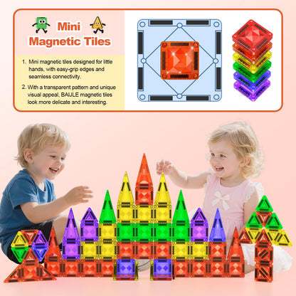 80PCS Mini Magnetic Tiles, Diamond Pattern Travel Magnetic Tiles Building Set with Case, Construction Toys for Kids 4-8 Portable Classroom Educational Learning Toddler Toys for Boys Girls Gift Ages 3+