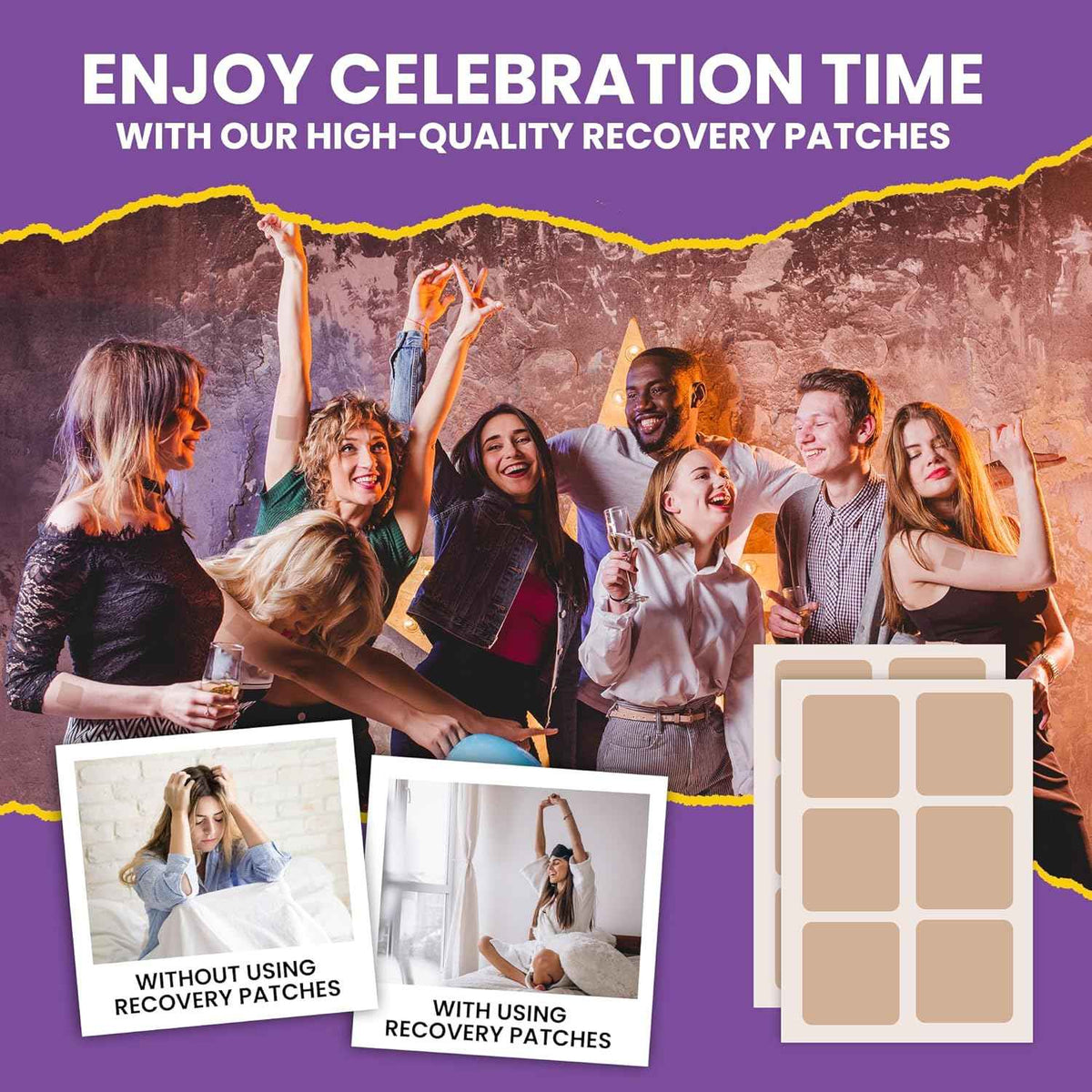 Recovery Patches 60 Pack - Wake Up Refreshed & Energized - Skin-Friendly - 100% Natural Ingredients, Patch For Party, Skin-Friendly & Waterproof, Apply Before Drinking, Enhanced Morning Formula