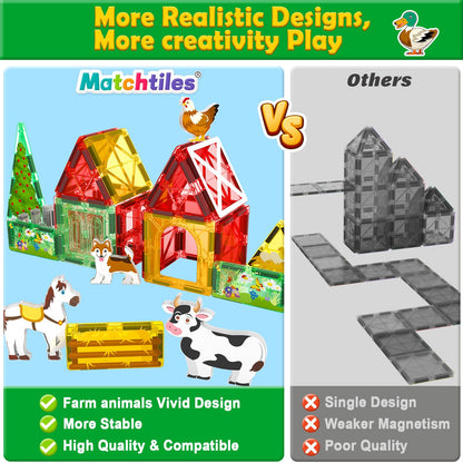 Magnetic Tiles Farm Animals Set, Immersive Storytelling Building Blocks for Toddlers 3-5, 3D Farm House STEM Toys with UV-Printed Realistic Animals, Compatible with All Major Brands