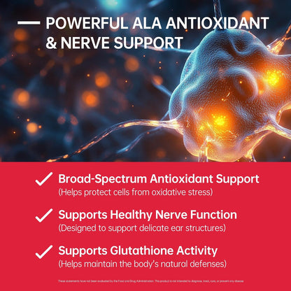 Tinnitus Relief Supplement for Ringing Ears, Ear Noise and Auditory Comfort - Traceable German Pharmaceutical-Grade, Alpha Lipoic Acid, B12 Methylcobalamin 5000mcg, Boswellia, 1 Per Day, 60 Days Supply