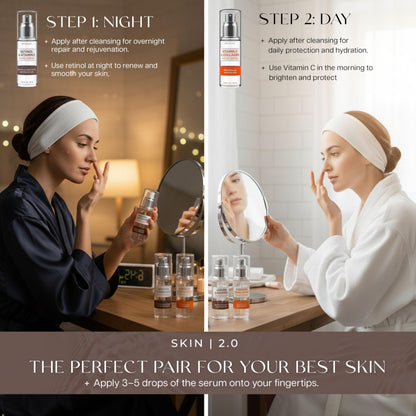 Skin 2.0 Retinol & Vitamin E + Collagen & Vitamin C Serum For Face – Dermatologist Tested, Anti Aging, Korean Skin Care – Smooths Lines, Firms, Hydrates, Revitalizes – Vegan, Clean Beauty – Pack of 2