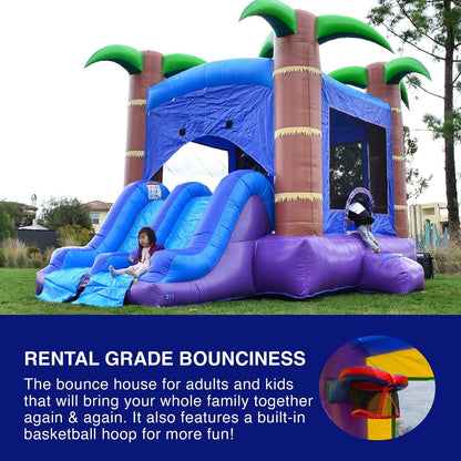 HeroKiddo 14’x18’ Enchanted Forest Inflatable Bounce House with Dual Lane Slide Combo, Built-in Basketball Hoop and Blower, 14.5' Tall Commercial PVC Jumper for Kids and Adult, Indoor & Outdoor
