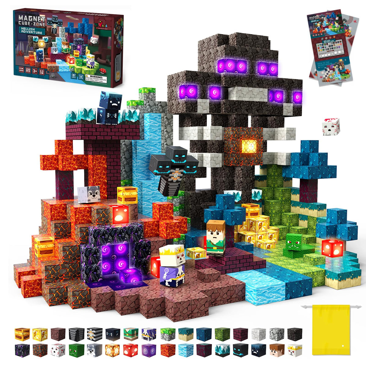 Laoren Magnetic Building Blocks, STEM Toys Educational Magnet Cubes for Kids Ages 4-12 (Inferno Adventure-200pcs)