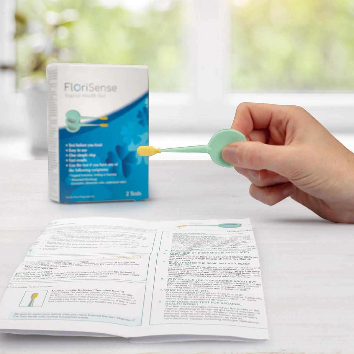 FloriSense Vaginal Health pH Test Kit - OTC Vaginal Acidity Test - Bacterial Vaginosis and Yeast Infections - 2 Swabs, Detect Feminine Imbalance - Before You Treat, Easy to Read Results in Seconds
