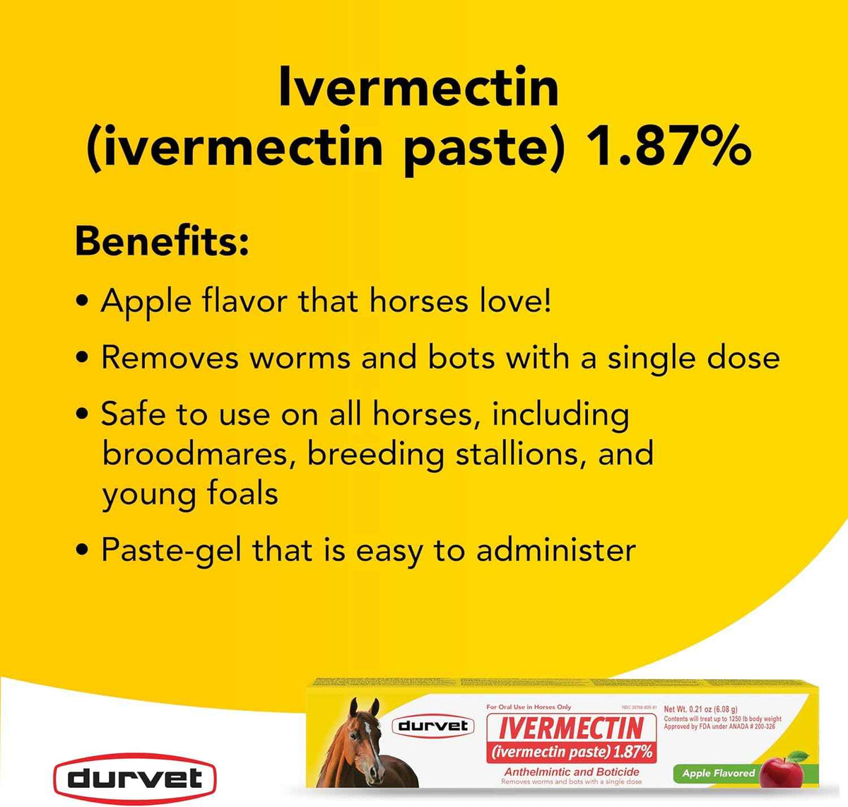 Ivermectin Paste Dewormer - 6.08g dose @ 1.87%-Apple Flavored, 3 Count