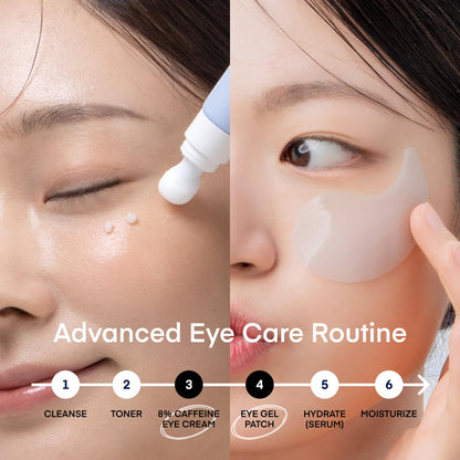 TEREZ & HONOR Eye Care 2-Step Kit - 60 Pcs Under Eye Patches & 20mL 8% Caffeine Eye Cream - Korean Skincare for Dark Circles & Puffiness
