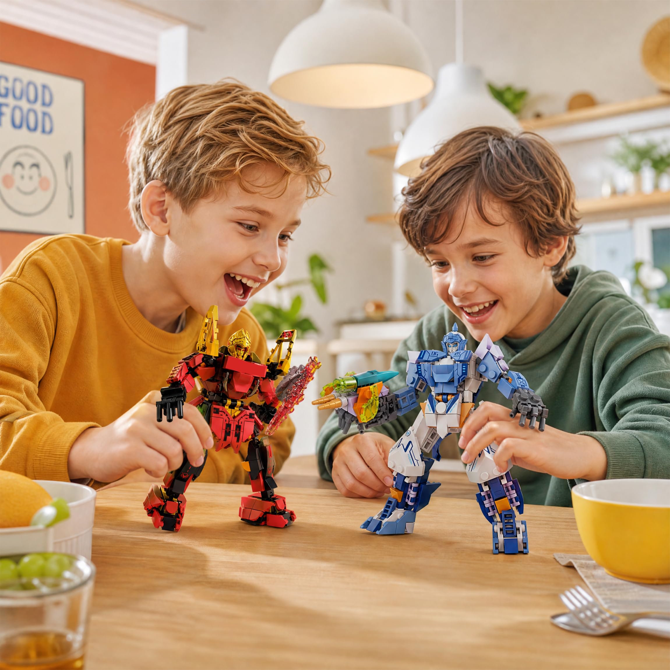 Loyratche Transforming Mech Robot Building Blocks Set, 4 Types of Destroy Warrior City Mecha Action Figure with Weapons, Cool Creative Robots Toys Gift for Adults
