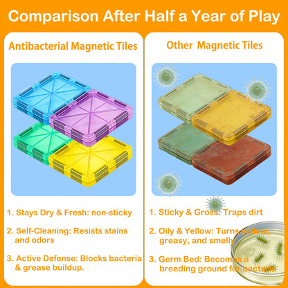 HAPPYMATY Next-Gen Antibacterial Magnetic Tiles, Safe & Clean Play for Kids