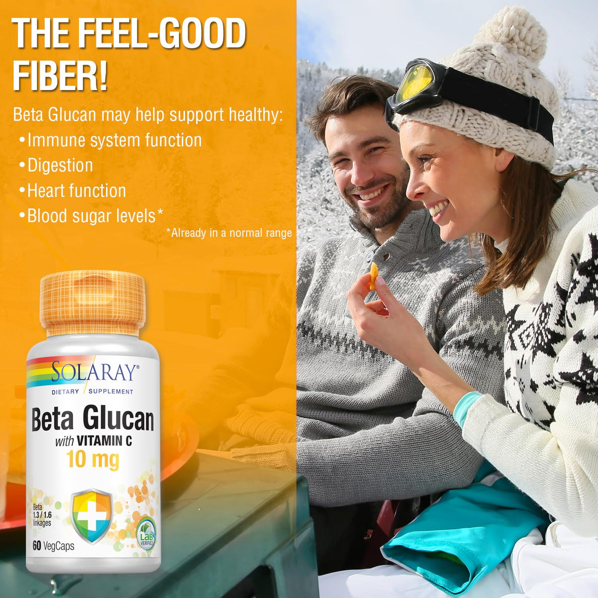 SOLARAY Beta Glucan with Vitamin C | Immune Support | 60 VegCaps