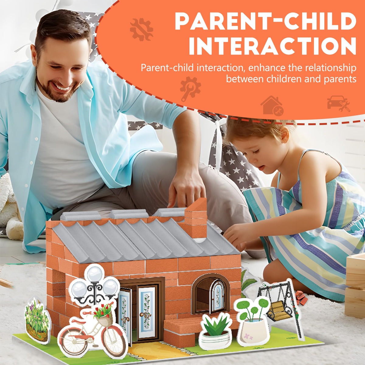 ROHSCE House Building Set for Kids 4+, Mini Brick Construction Kit with Mortar, STEM Architecture Blocks, Reusable DIY Projects, Creative Birthday Gift