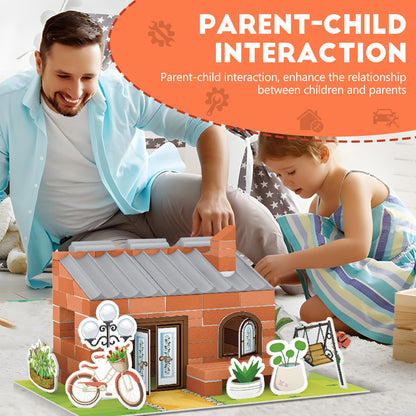ROHSCE House Building Set for Kids 4+, Mini Brick Construction Kit with Mortar, STEM Architecture Blocks, Reusable DIY Projects, Creative Birthday Gift