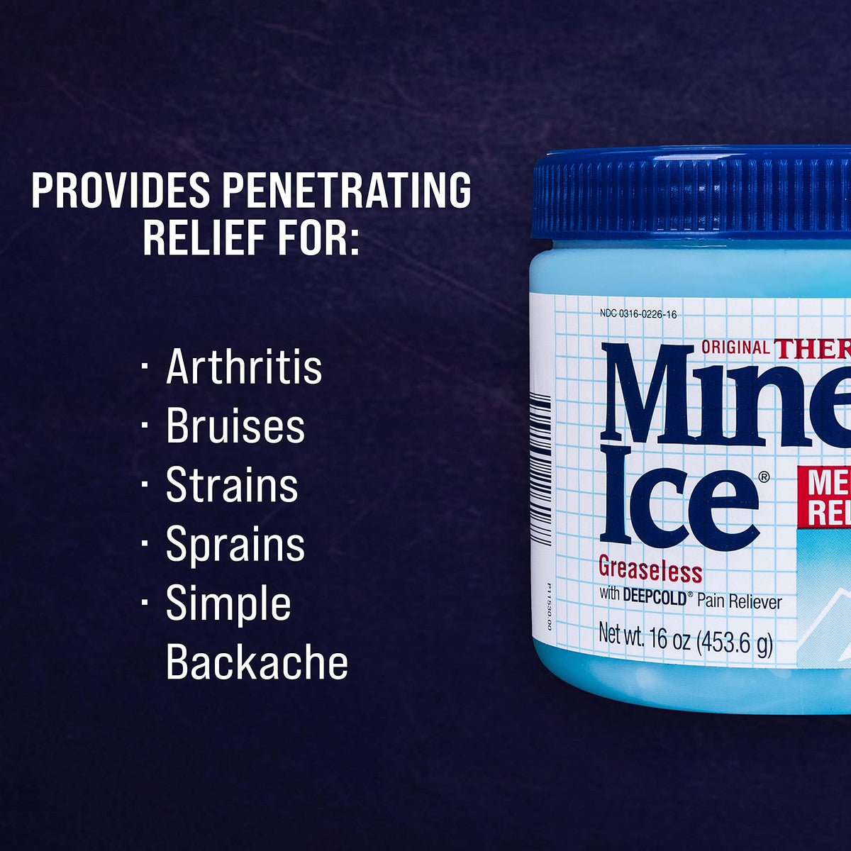 Mineral Ice - Original Therapeutic Menthol Pain Relief Gel. Greaseless with "Deepcold" Pain Reliever. Provides Cooling & Penetrating Relief for Arthritis, Simple Backache, Strains & Sprains (16 Ounce)