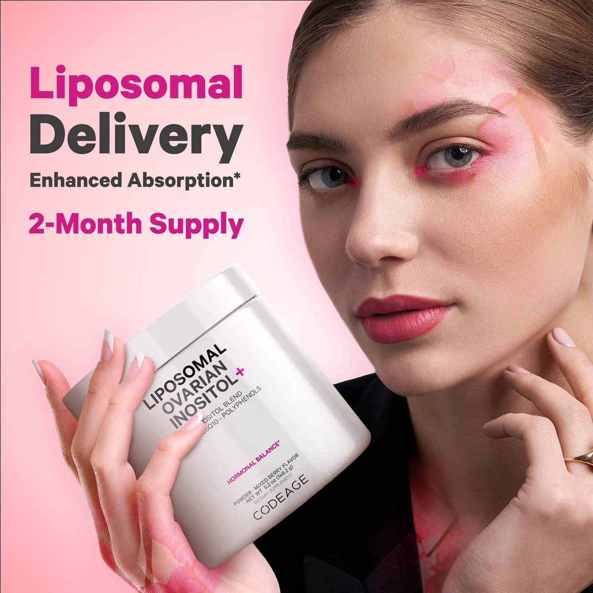 Codeage Liposomal Ovarian Inositol Powder - Myo-Inositol & D-Chiro-Inositol 40:1 Blend, Folate 5-MTHF, CoQ10, Pomegranate & Wild Blueberry - 2-Month Supply - Mixed Berry Flavor - Non-GMO, 60 Servings