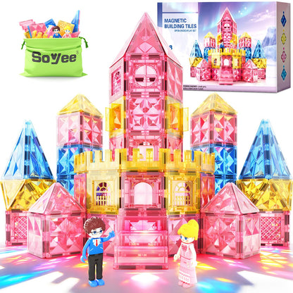 Soyee Diamond Magnetic Tiles Magnet Building Blocks - Princess Castle Toys for Girls & Boys Age 3-8 Birthday Present 5 6 7 8 9 10 Year Old Gifts for Kids Classroom