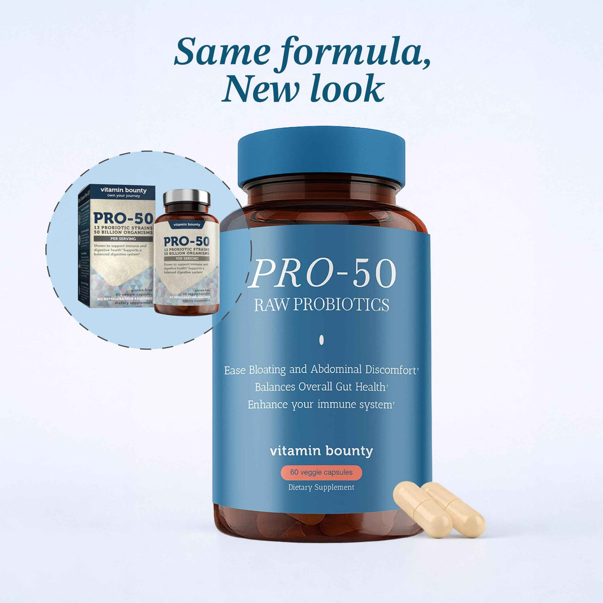 Vitamin Bounty Pro-50 - Probiotics for Women & Men - 50 Billion CFU - 13 Strains Probiotic + Prebiotic - Probiotics for Digestive Health - Delayed Release Capsules - 60 Count