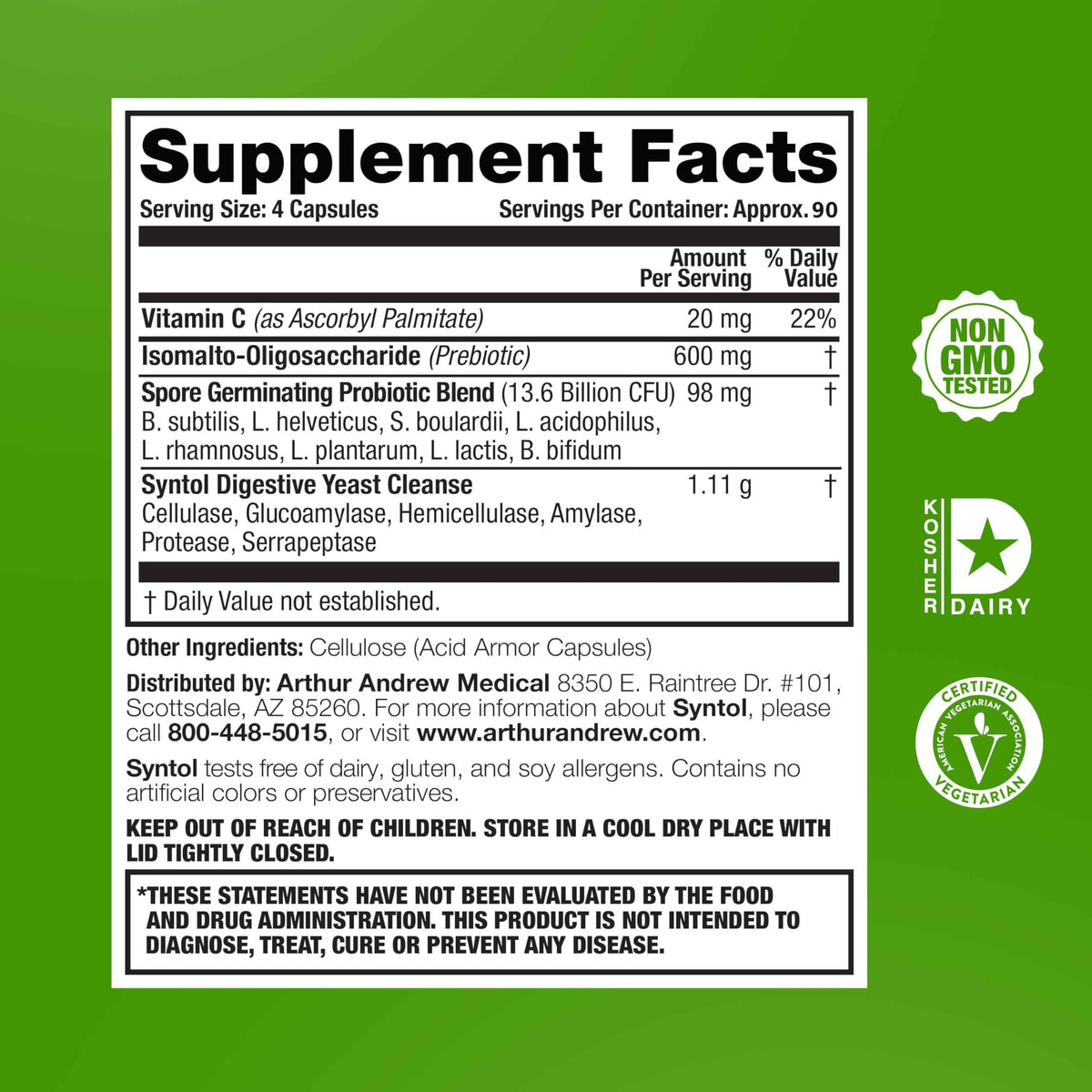Arthur Andrew Medical Syntol AMD Probiotic Multi-Enzyme, 90 Count - Probiotics, Prebiotics & Candida Yeast-Cleansing Enzymes For Everyday Digestive Wellness & Long-Term Support