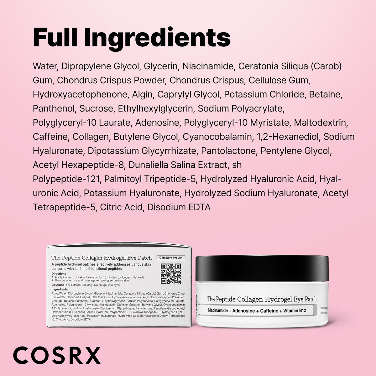 COSRX Pink Peptides Collagen Hydrogel Eye Patch - 60 Patches - Revitalizing Under Eye Mask for Dark Circles & Puffiness