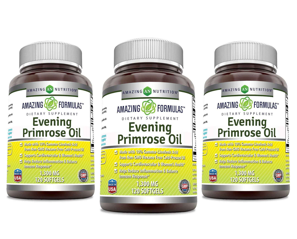 Amazing Formulas Evening Primrose Oil 1300mg, 10% GLA, Softgels Supplement - Hexane Free Cold Pressed Oil - Non-GMO - Gluten Free (250 Count)