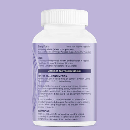 Peachlife Boric Acid Suppositories in Vegetable Capsules - USA Made - Vaginal pH