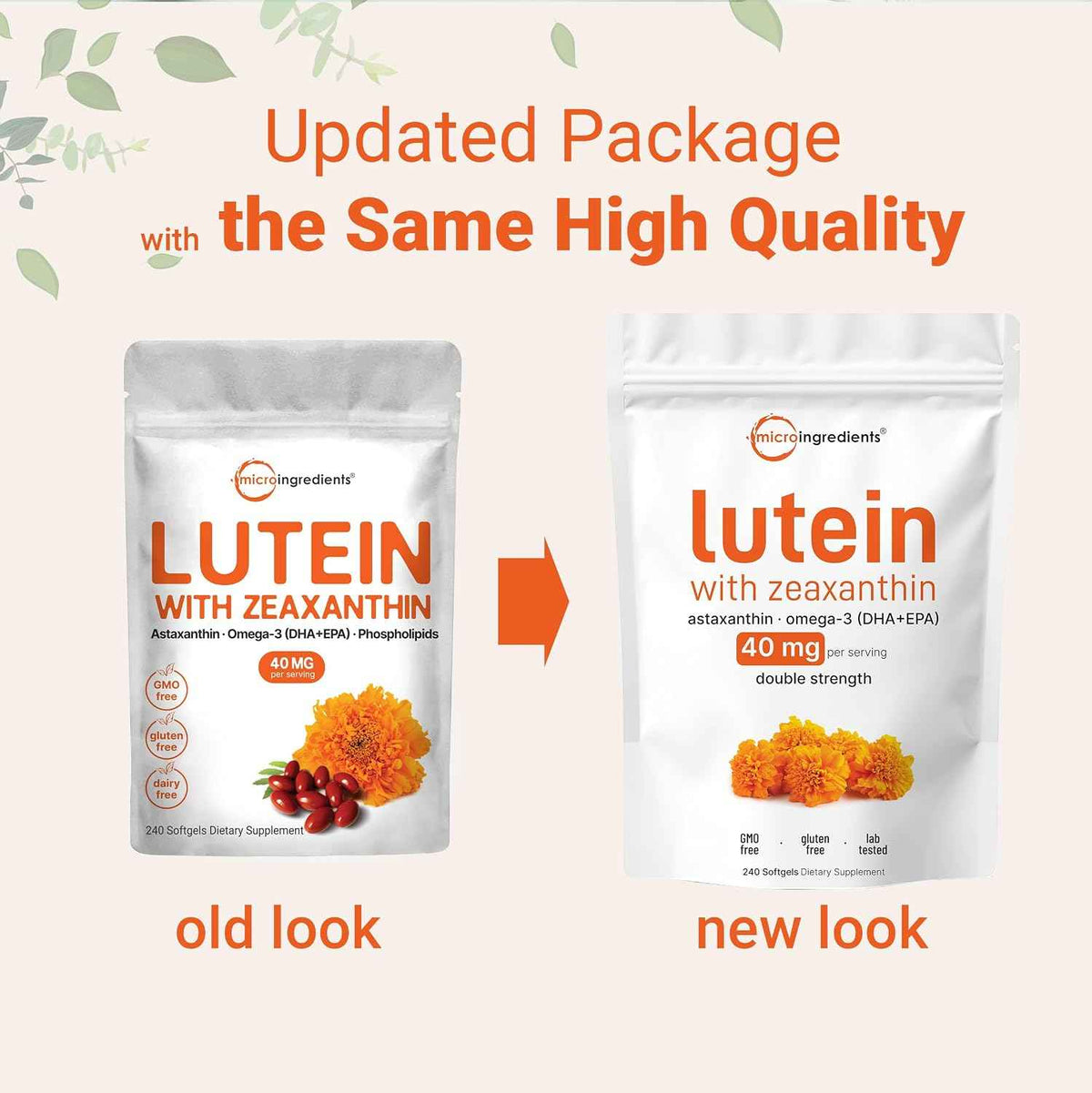 Micro Ingredients Lutein & Zeaxanthin 40mg Softgels, 240 Count, with Astaxanthin, Omega-3s, & Phospholipids - Eye + Vision Health Vitamins - Third Party Tested, Non-GMO, Gluten Free