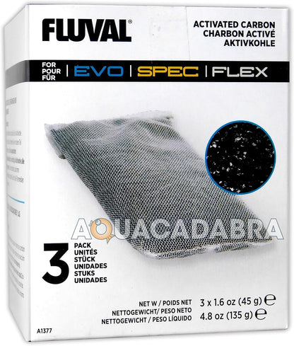 Fluval Spec/Evo/Flex Activated Carbon, Replacement Aquarium Filter Media, 3-Pack, A1377 - Replacement Aquarium Filter Media