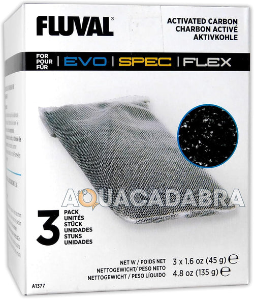 Fluval Spec/Evo/Flex Activated Carbon, Replacement Aquarium Filter Media, 3-Pack, A1377 - Replacement Aquarium Filter Media