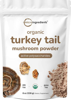 Organic Turkey Tail Mushroom Powder (50:1 Extract), 8 Ounce - Freeze Dried with Active Polysaccharides, Supports Immune Response & Cellular Level, Pet Friendly