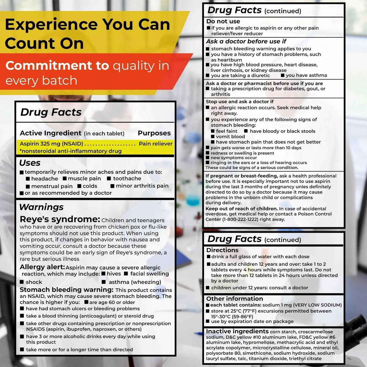 TIME-Cap Labs 1000 Regular Strength Aspirin 325mg - Delayed Release Enteric Coated Tablets for Minor Aches and Pains, NSAID Pain Reliever & Fever Reducer for Adults and Children 12 Years and Older