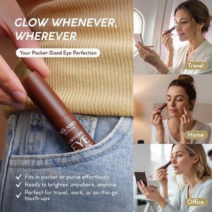 VELAMO Advanced Caffeine Eye Stick – Energizing & Hydrating Under Eye Balm for Dark Circles & Puffiness | Portable Travel Eye Treatment (0.1 oz / 3g)