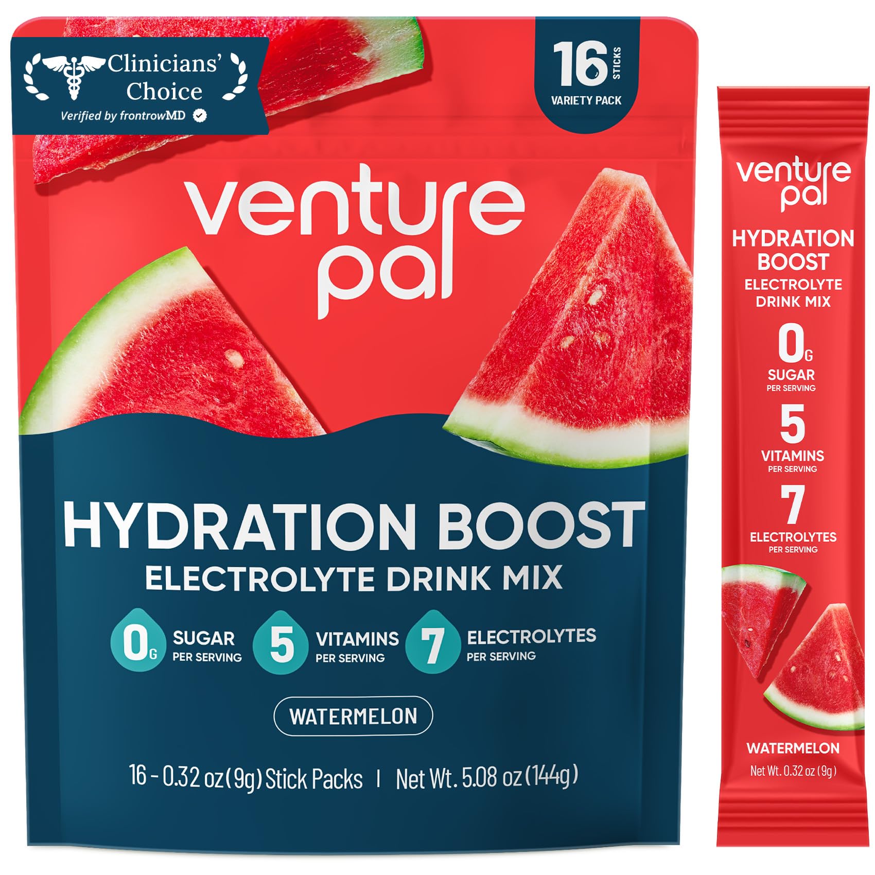 Venture Pal Sugar Free Electrolyte Powder Packets, Keto Friendly, 16 Sticks - Liquid Daily IV Hydration Packets for Rapid Rehydration. 7 Electrolytes & 5 Vitamins - Non-GMO - Vegan - Fast Dissolve