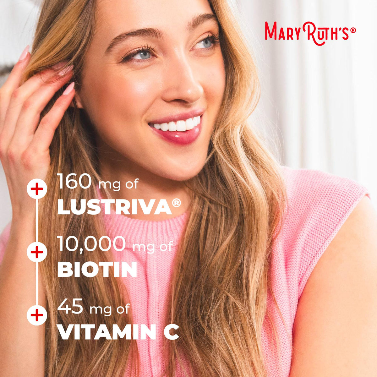 MaryRuth's Multivitamin + Hair Growth Gummies - with Lustriva - Biotin 10000mcg - B Vitamins - Formulated for Thicker Hair, Wrinkles, Fine Lines, Skin Care - Ages 18+ - 30 Servings