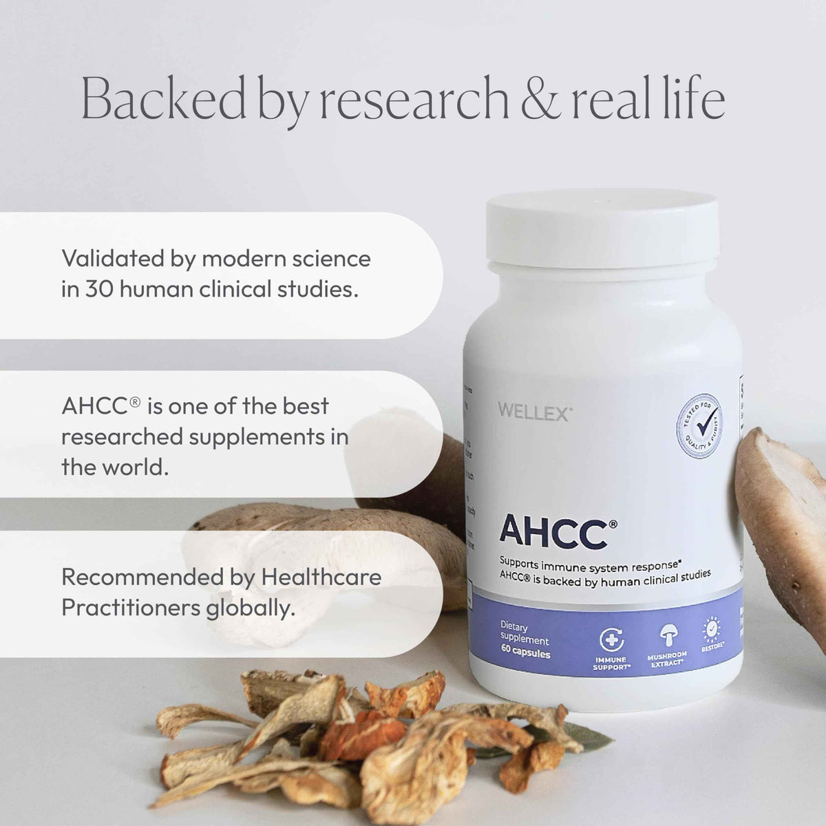 AHCC Supplement - Maximum Strength - Natural Immune Support Extract - Maintains Natural Killer Cell Activity - 20+ Human Research Studies - 60 Veggie Capsules (1 Pack)