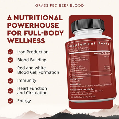 Ancestral Supplements Blood Health Supplement, Organ Formula, 500mg, 180 Ct - Beef blood, spleen and liver supplement supports red and white blood cell formation, immune health and heart health together.