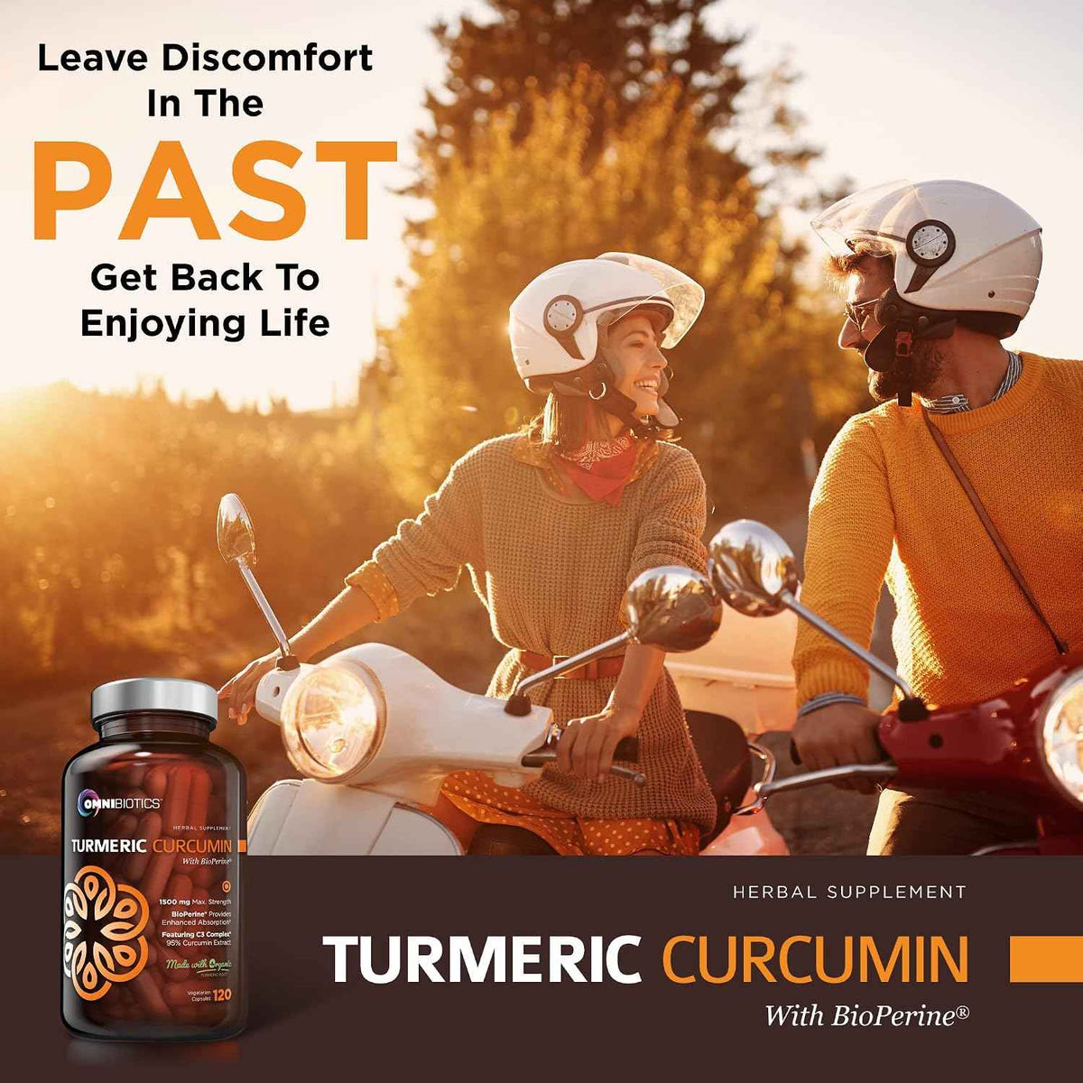 OmniBiotics Organic Turmeric Curcumin Supplement with Black Pepper Extract - 1500mg Turmeric with 95% Curcuminoids & BioPerine, High Absorption for Joint Support - 120 Vegan Capsules