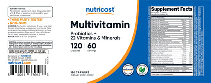 Nutricost Multivitamin with Probiotics 120 Vegetarian Capsules - Packed with Vitamins & Minerals
