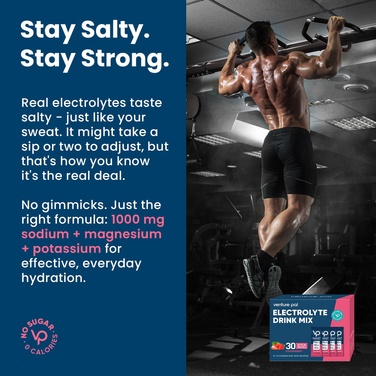 Venture Pal High Sodium Sugar Free Electrolytes Powder Packet, 16 Sticks - Hydration Packets with Vitamin, Sodium & Potassium, Zero Calories, Vegan, Keto & Paleo Friendly Electrolyte Drink Mix